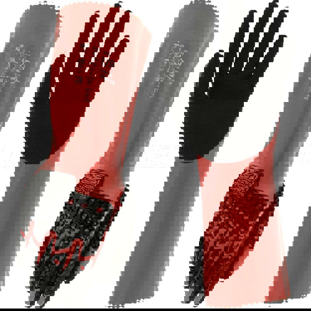 Chemical Resistant Gloves: X-Large, 43 mil Thick, Sandy Nitrile-Coated, HPPE & Glass, Unsupported